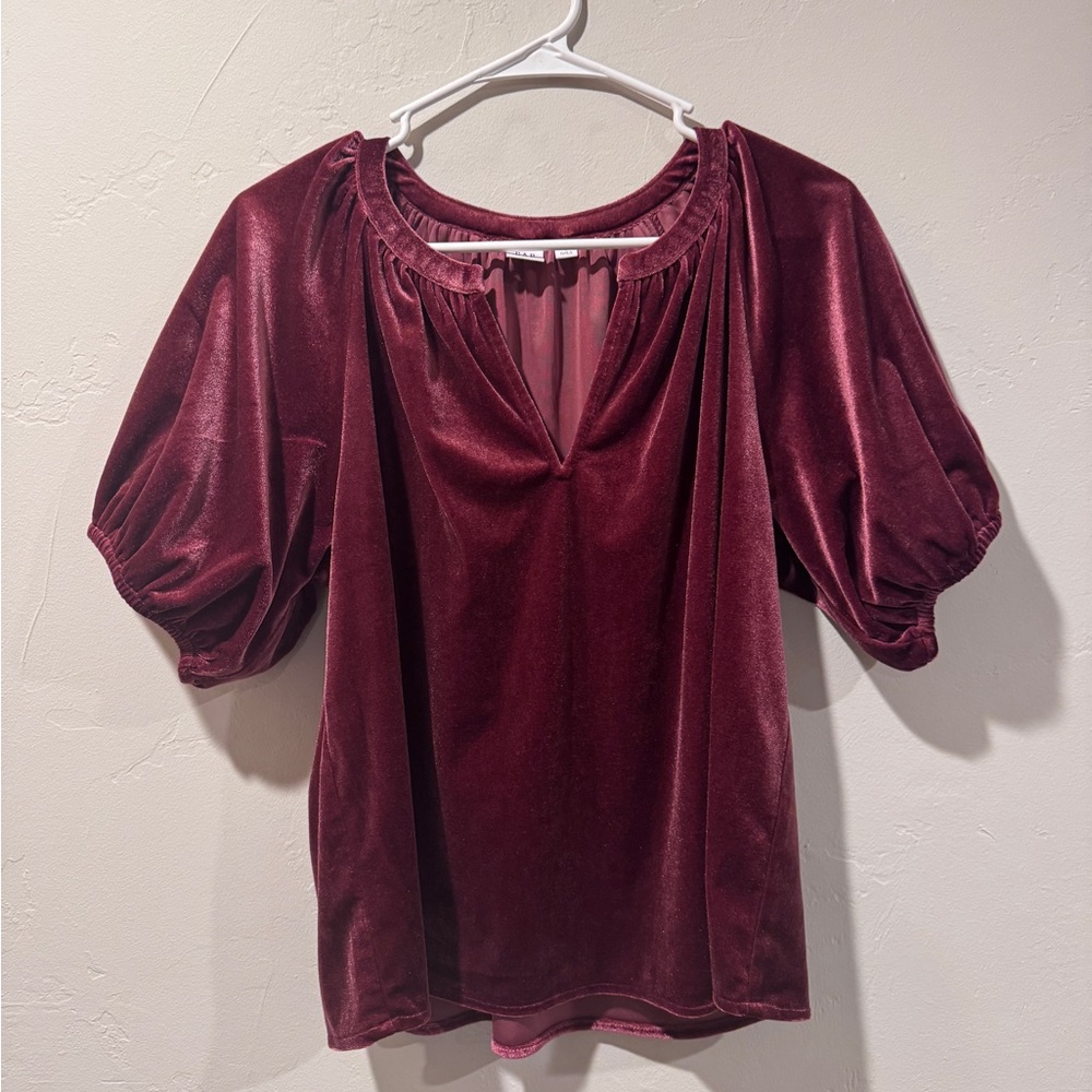 GAP Burgundy Velvet Puff Sleeve Blouse